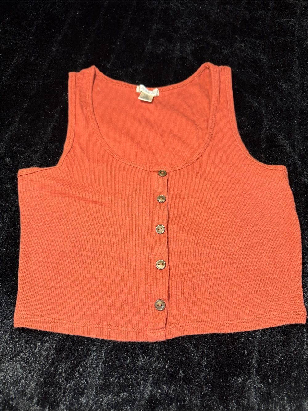 Bozzolo Orange Ribbed Knit Button-Front Scoop Neck Cropped Tank Medium